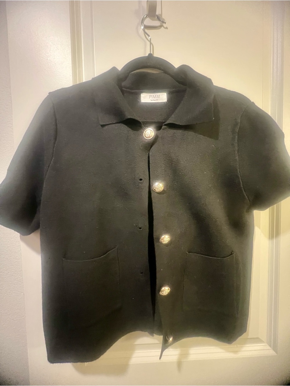 PIMM Short-Sleeve Black Button Front Jacket